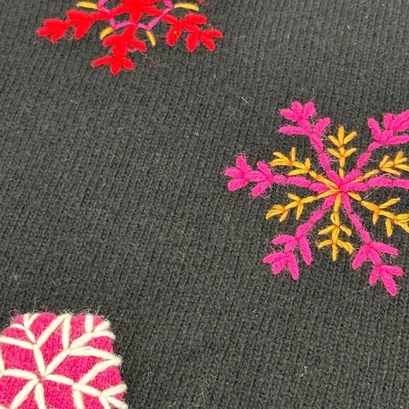 Liz Claiborne Black 1/4 Zip Hood Embroidered Wool Angora Blend Sweater L - Picture 5 of 13